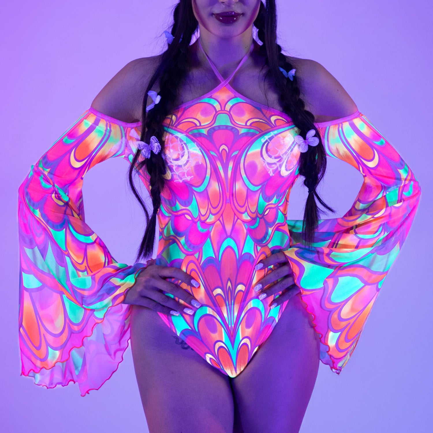 Flutterbell Mesh Flared Bodysuit