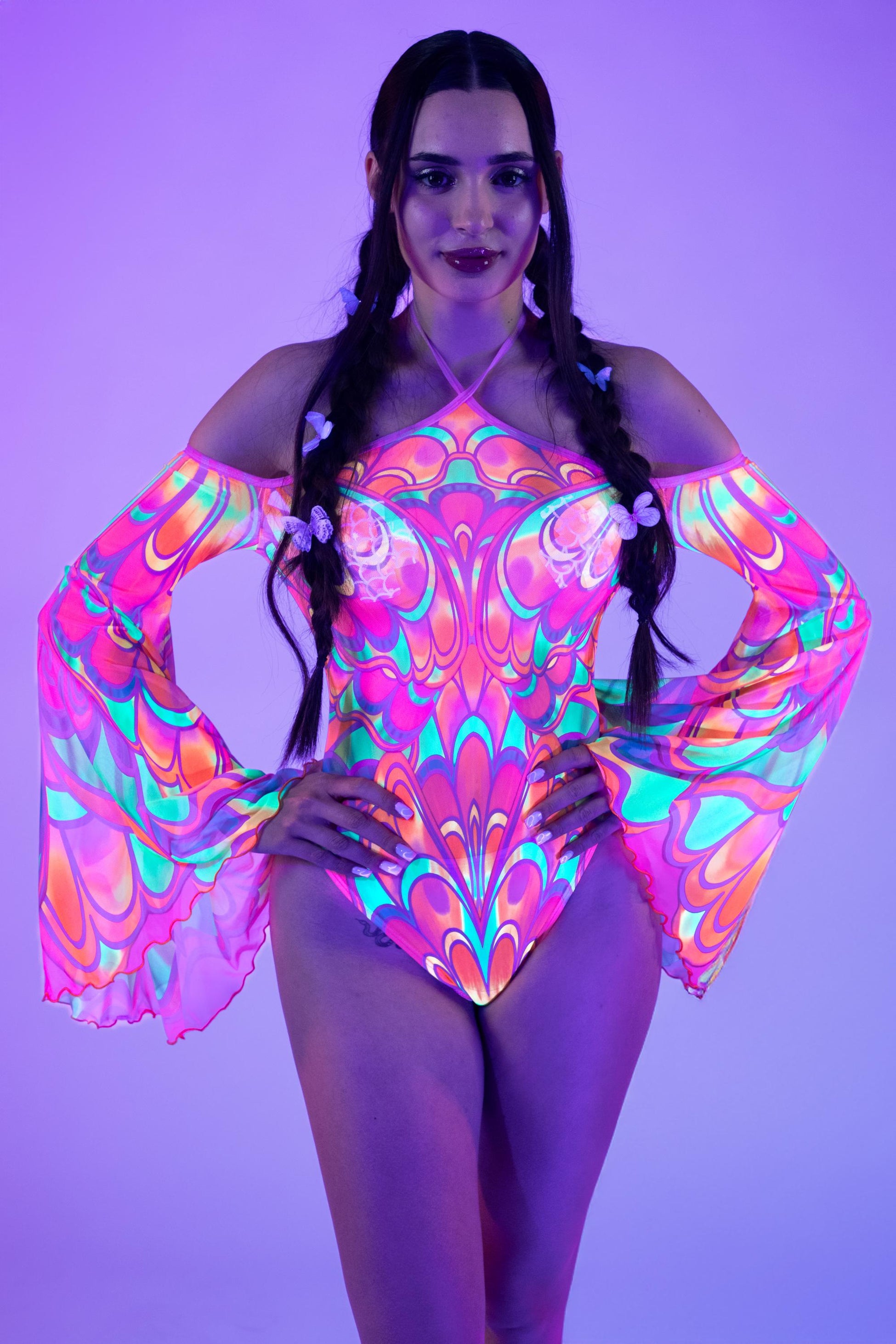 Flutterbell Mesh Flared Bodysuit 1