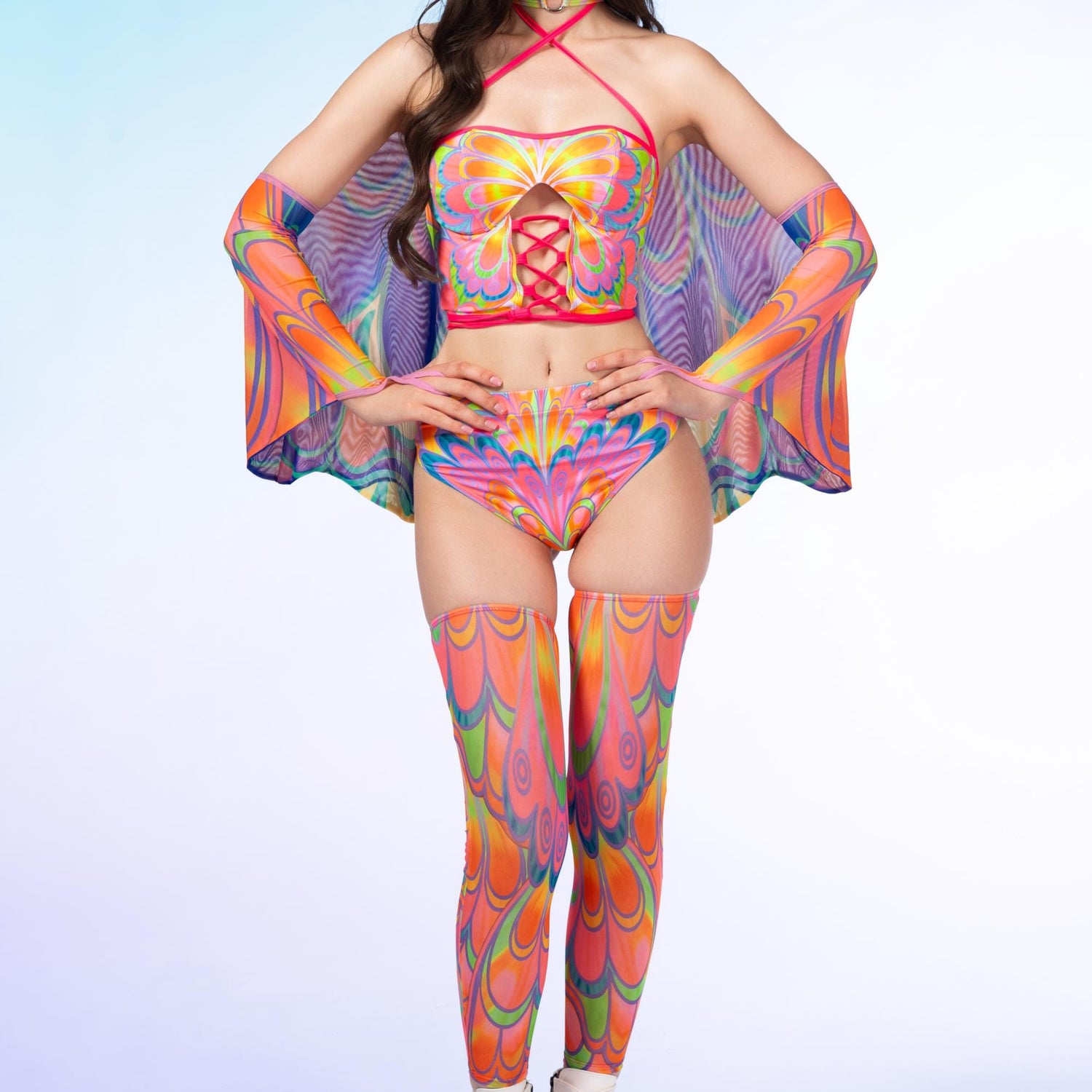 Flutterbell Corset Top Blue, Orange, Pink