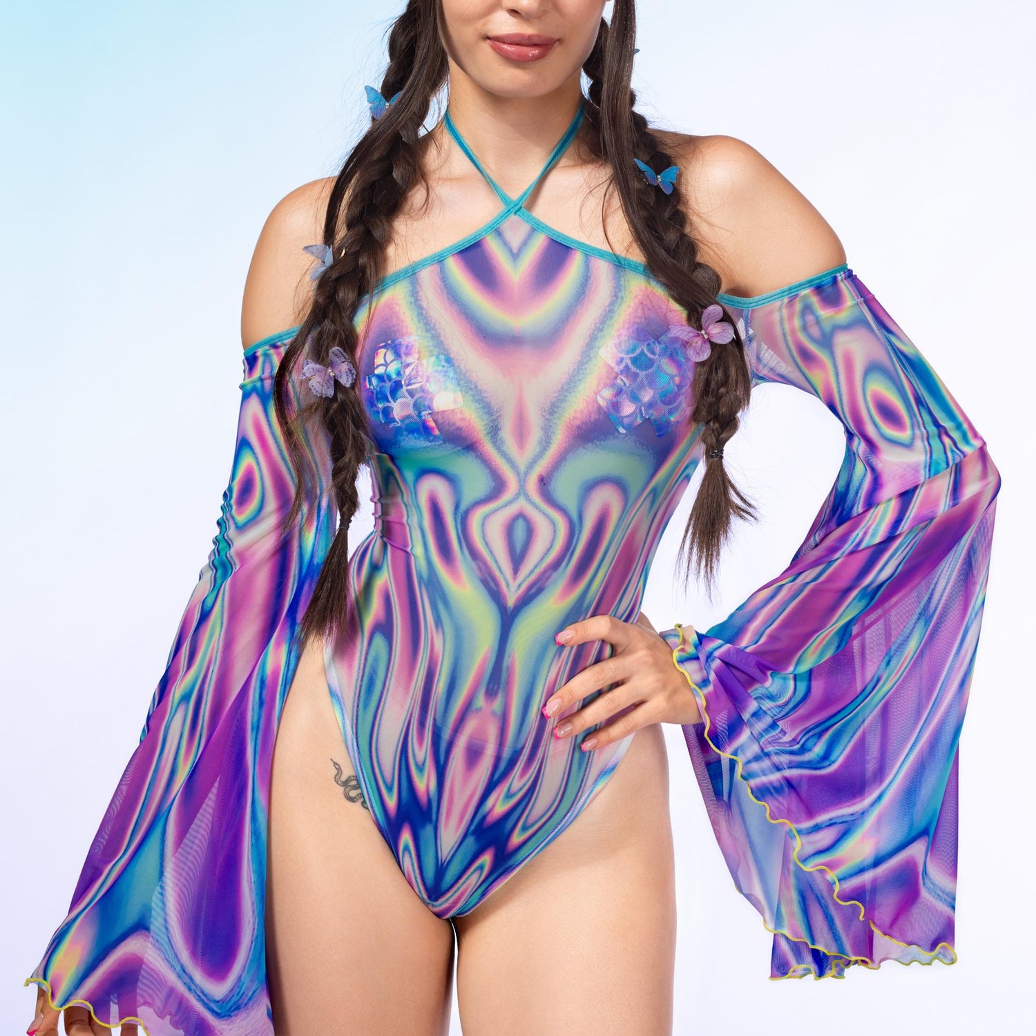 Elixir Sky Mesh Flared Bodysuit