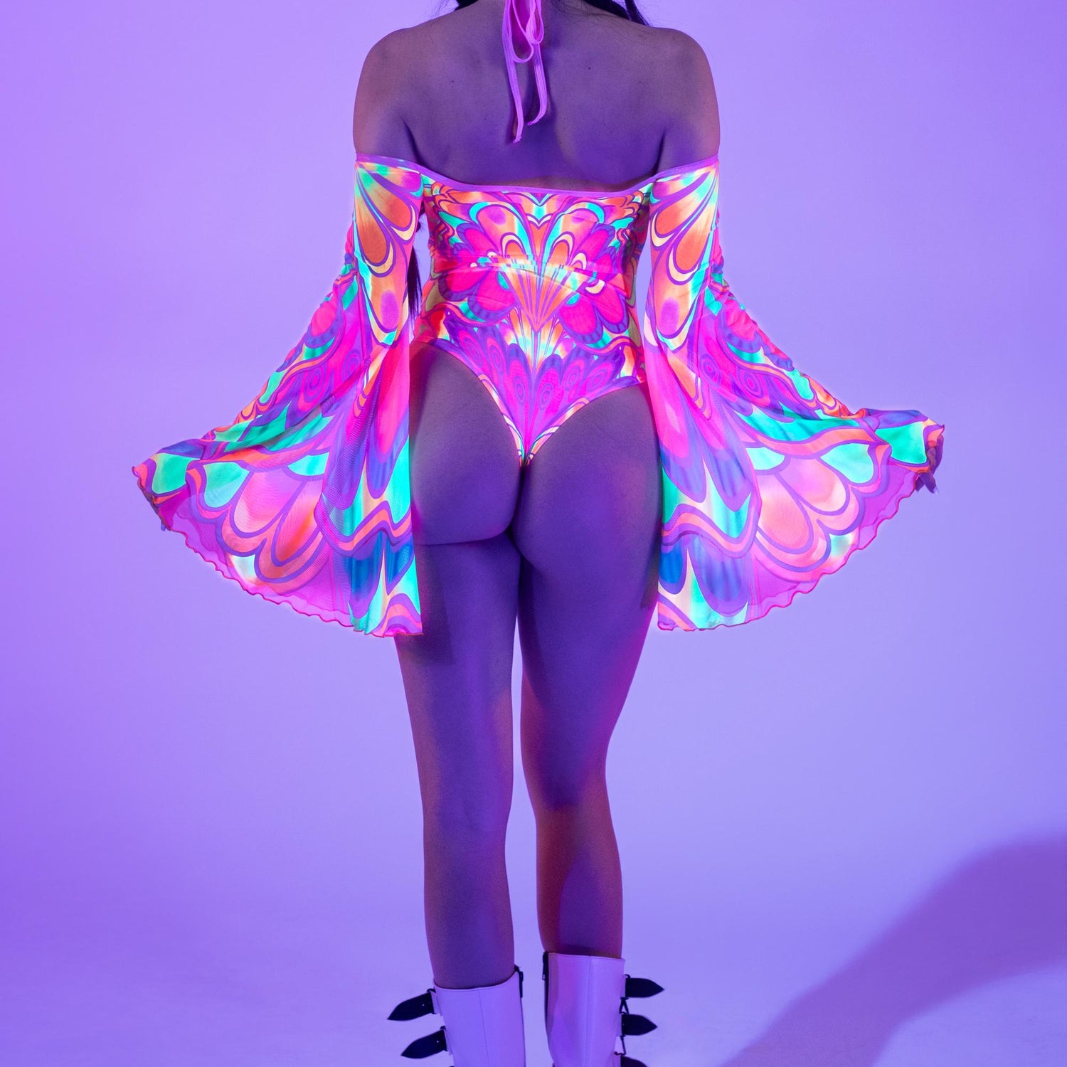 Flutterbell Mesh Flared Bodysuit Festival