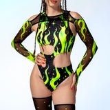 Acid Fire Asymmetrical Cutout Bodysuit