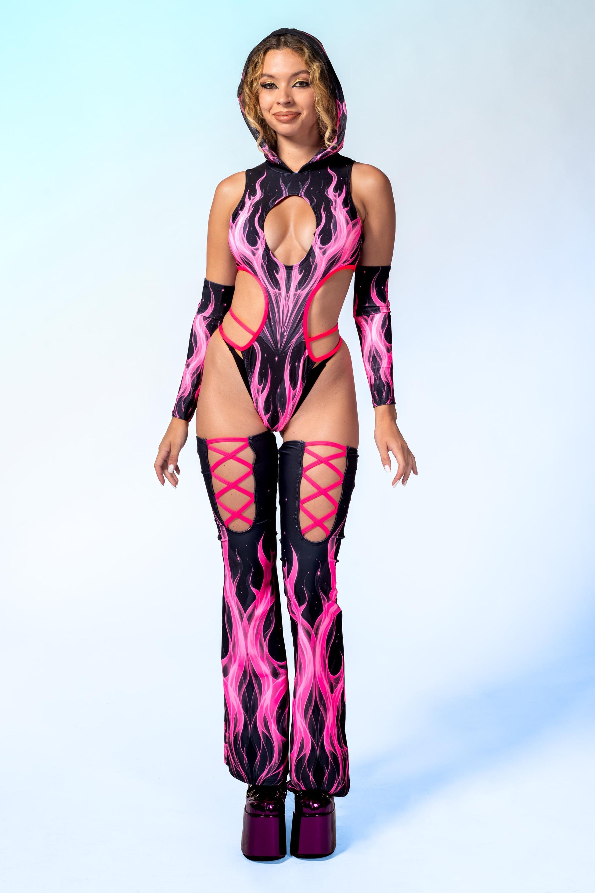 Candy Fire Strappy Hooded Bodysuit 2