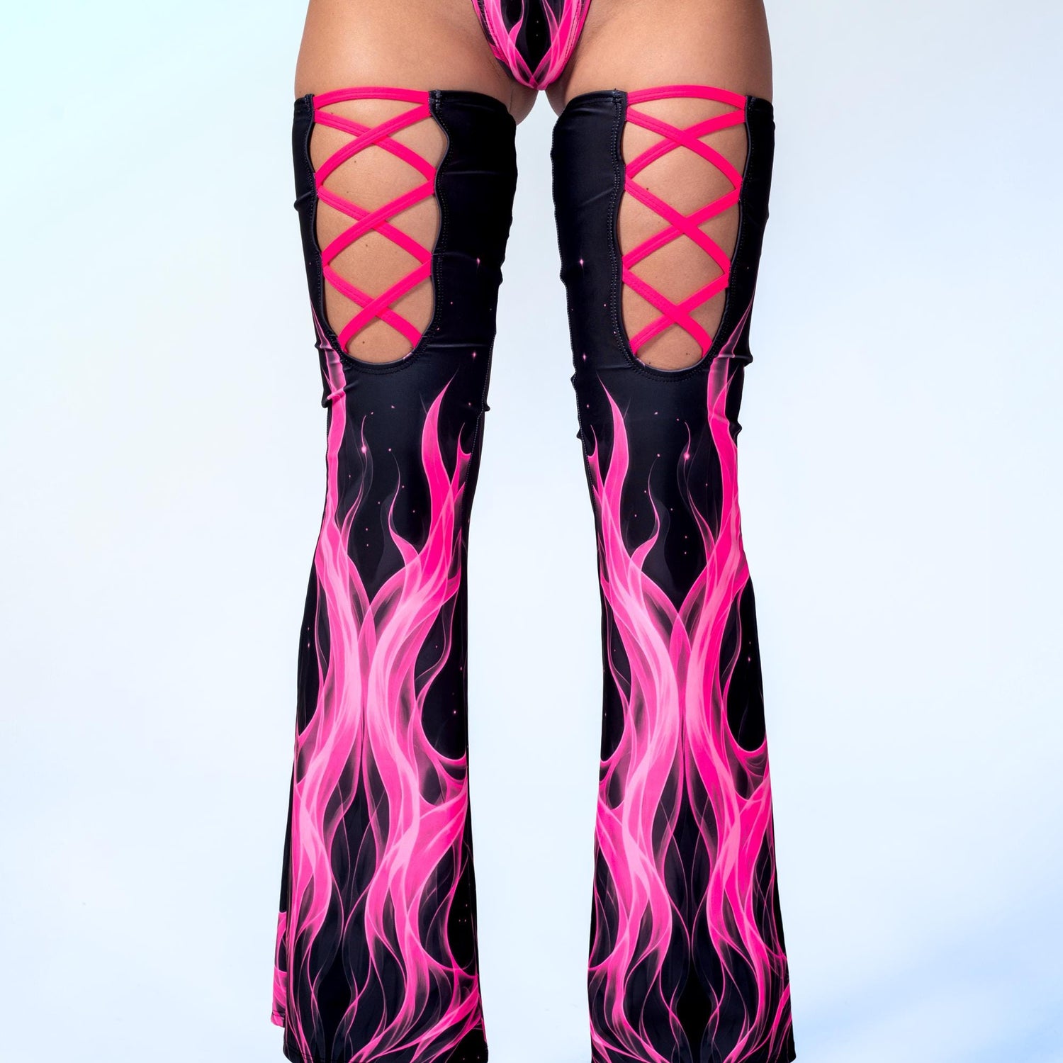 Candy Fire Strappy Hooded Bodysuit Lycra, UV Reactive