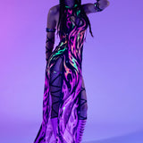 Serpentine Flame Mesh Hooded Dress