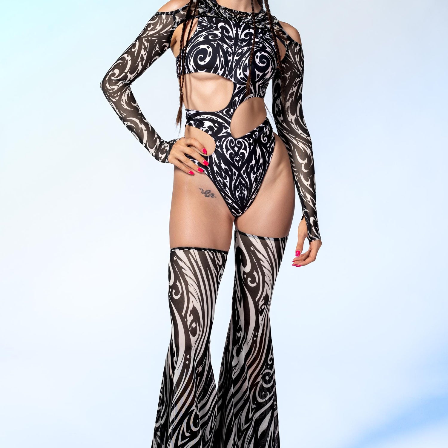 Ivory Shaman Asymmetrical Bodysuit Lycra