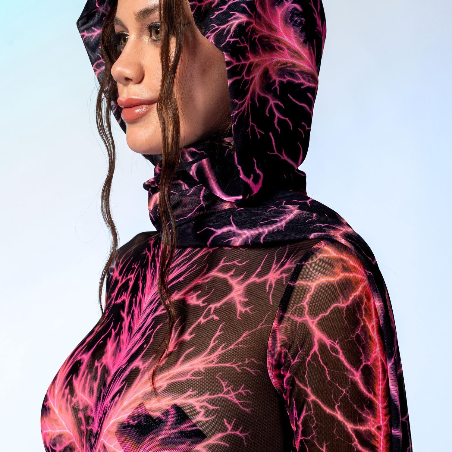 Shock Waves Pink Long Hooded Scarf