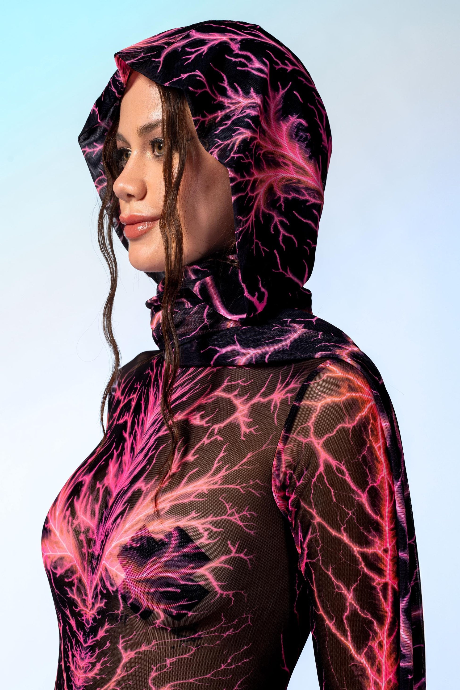 Shock Waves Pink Long Hooded Scarf 1