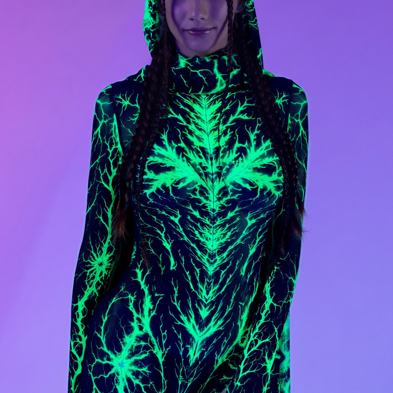 Women Shock Waves Green Long Hooded Scarf