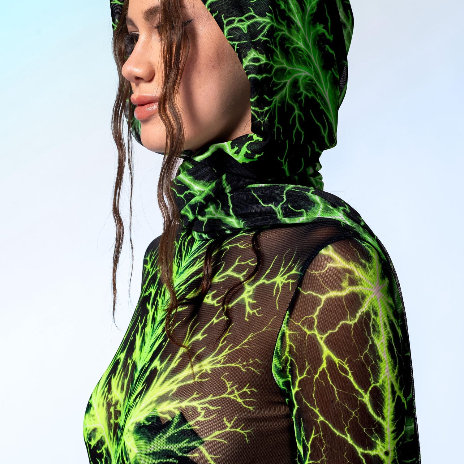 Shock Waves Green Long Hooded Scarf