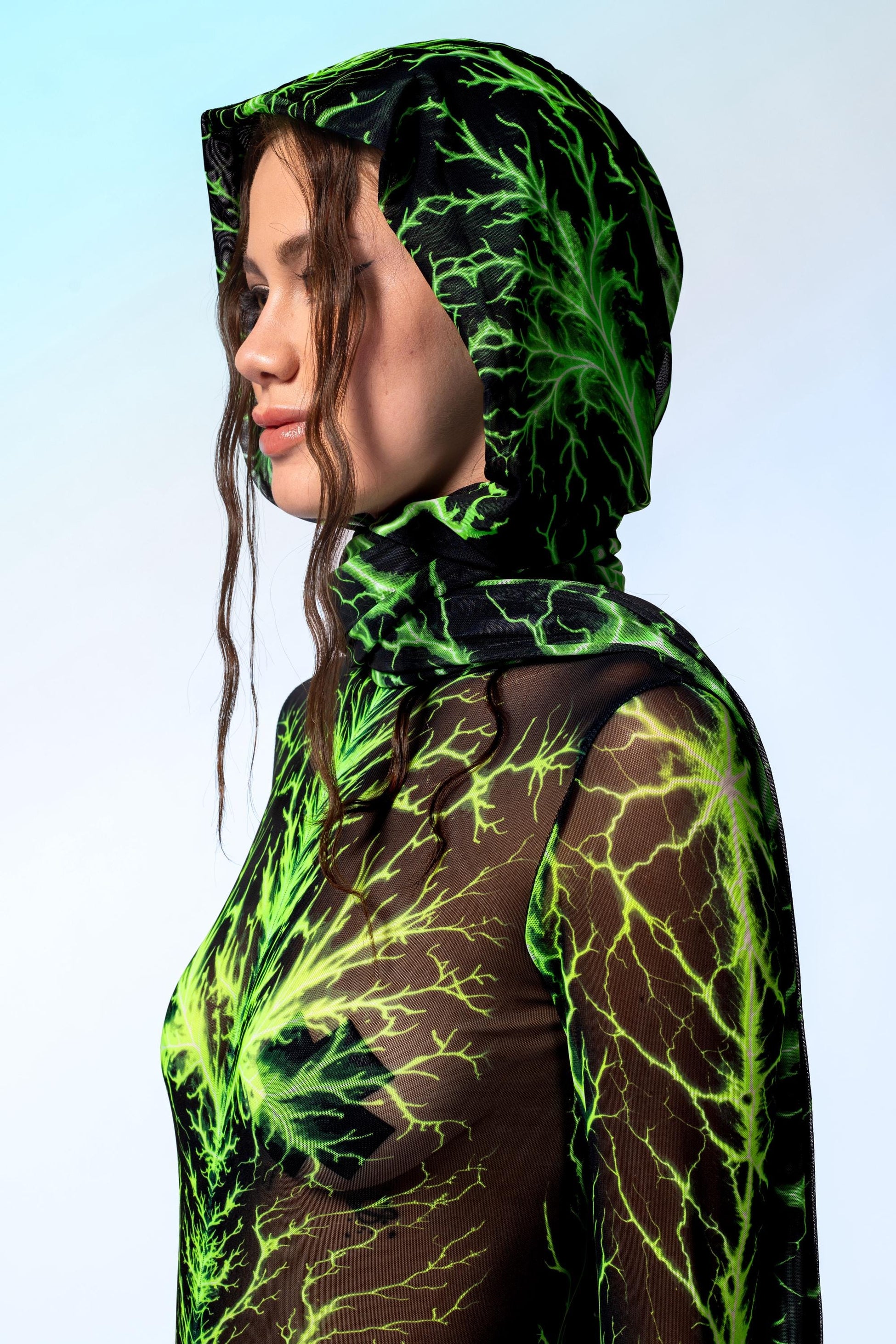 Shock Waves Green Long Hooded Scarf 1