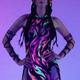Serpentine Flame Mesh Hooded Dress