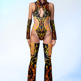 Pyre Stripes Hooded Strappy Bodysuit