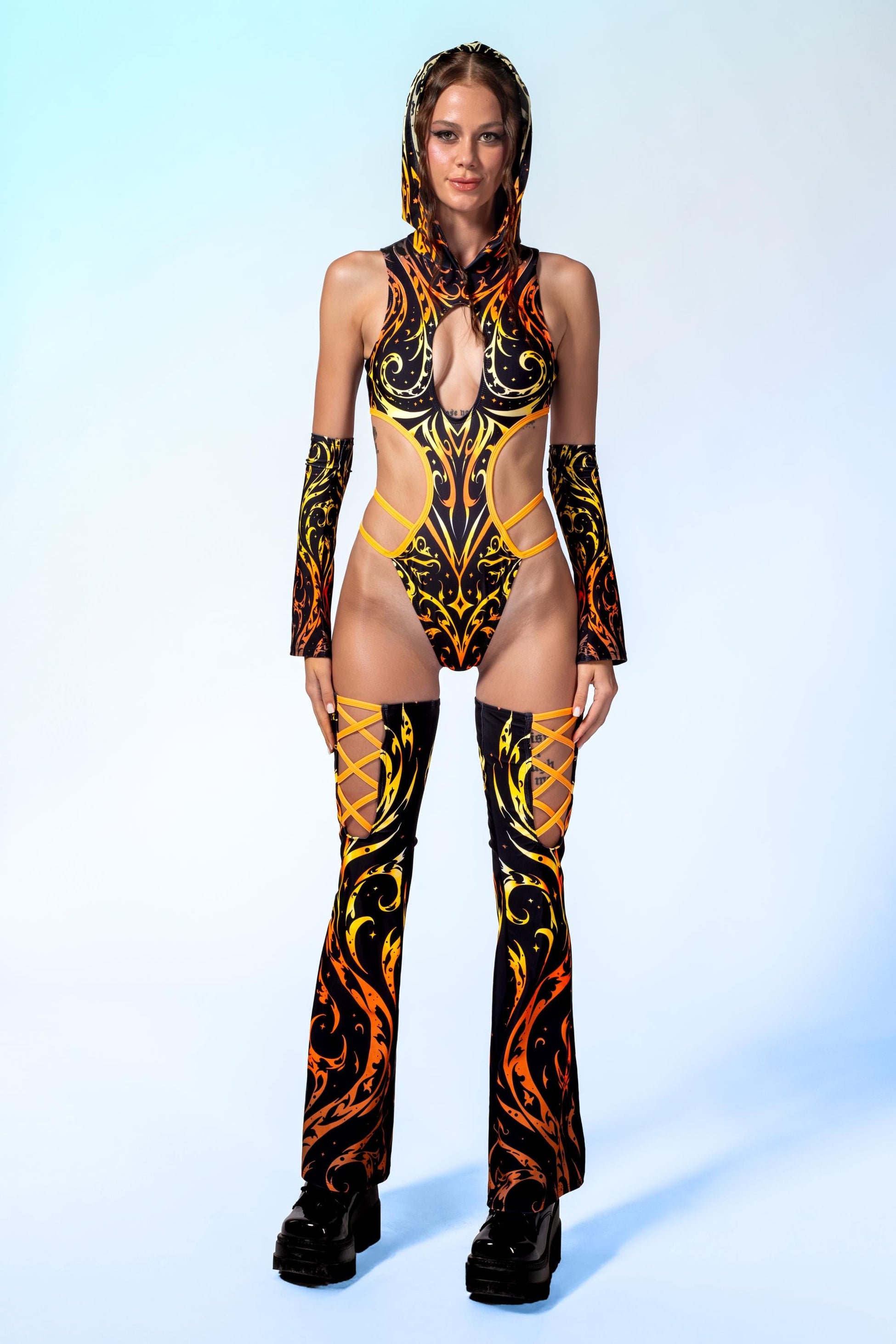 Pyre Stripes Hooded Strappy Bodysuit 2