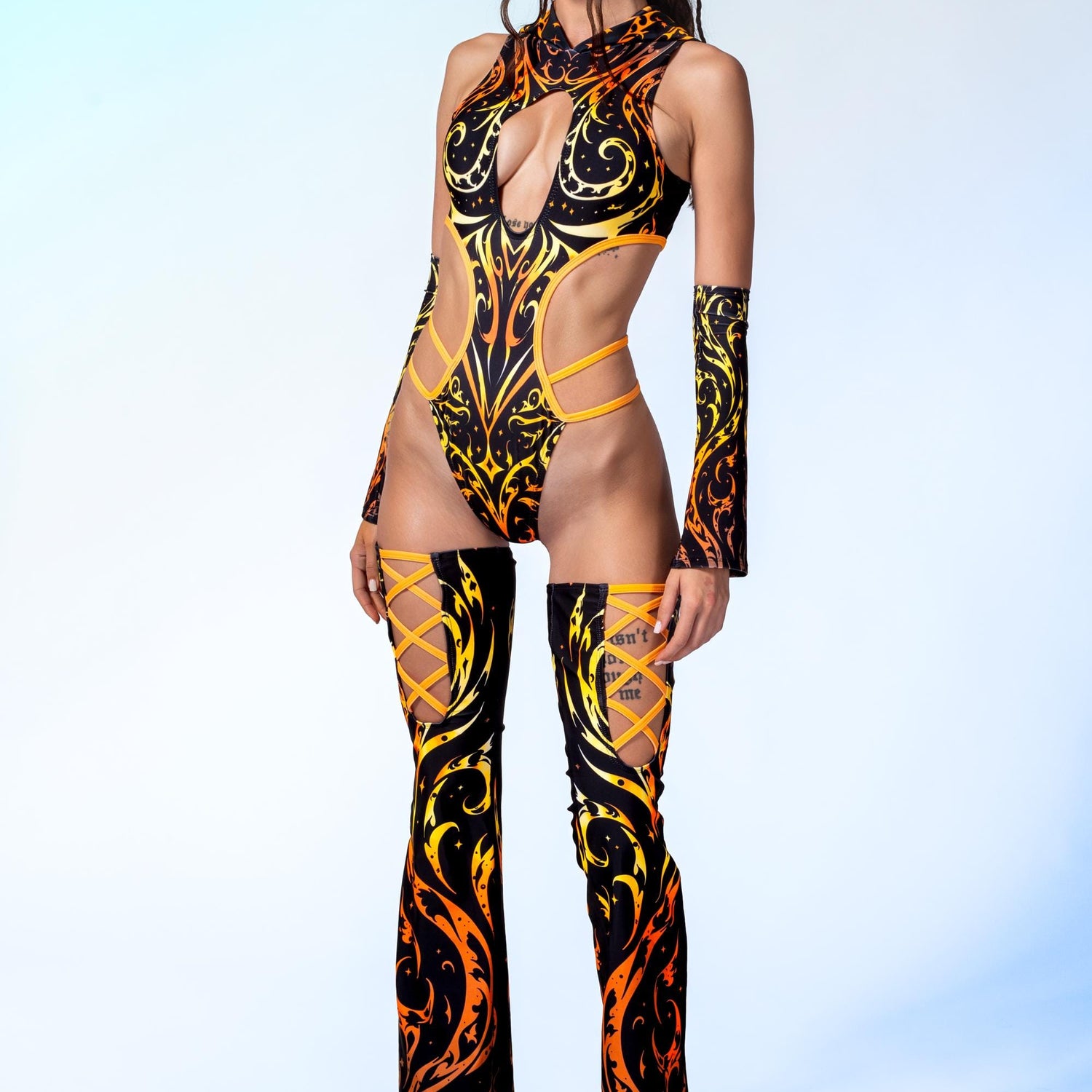 Pyre Stripes Hooded Strappy Bodysuit Festival