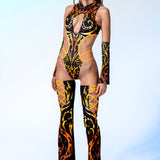 Pyre Stripes Hooded Strappy Bodysuit