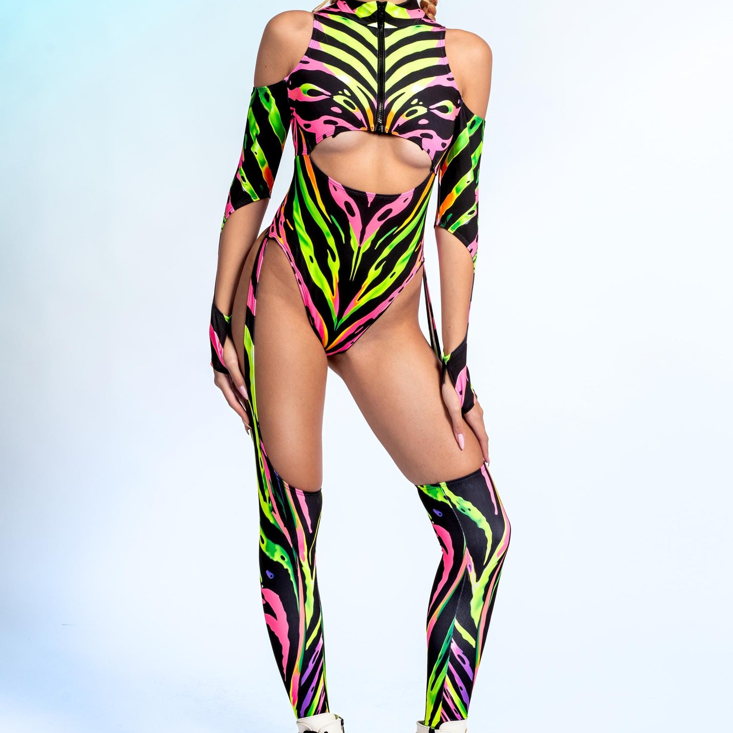 Abstract Species Cutout Chaps Bodysuit 3