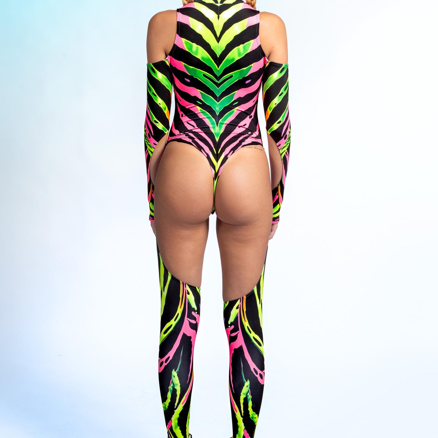 Abstract Species Cutout Chaps Bodysuit Lycra, UV Reactive