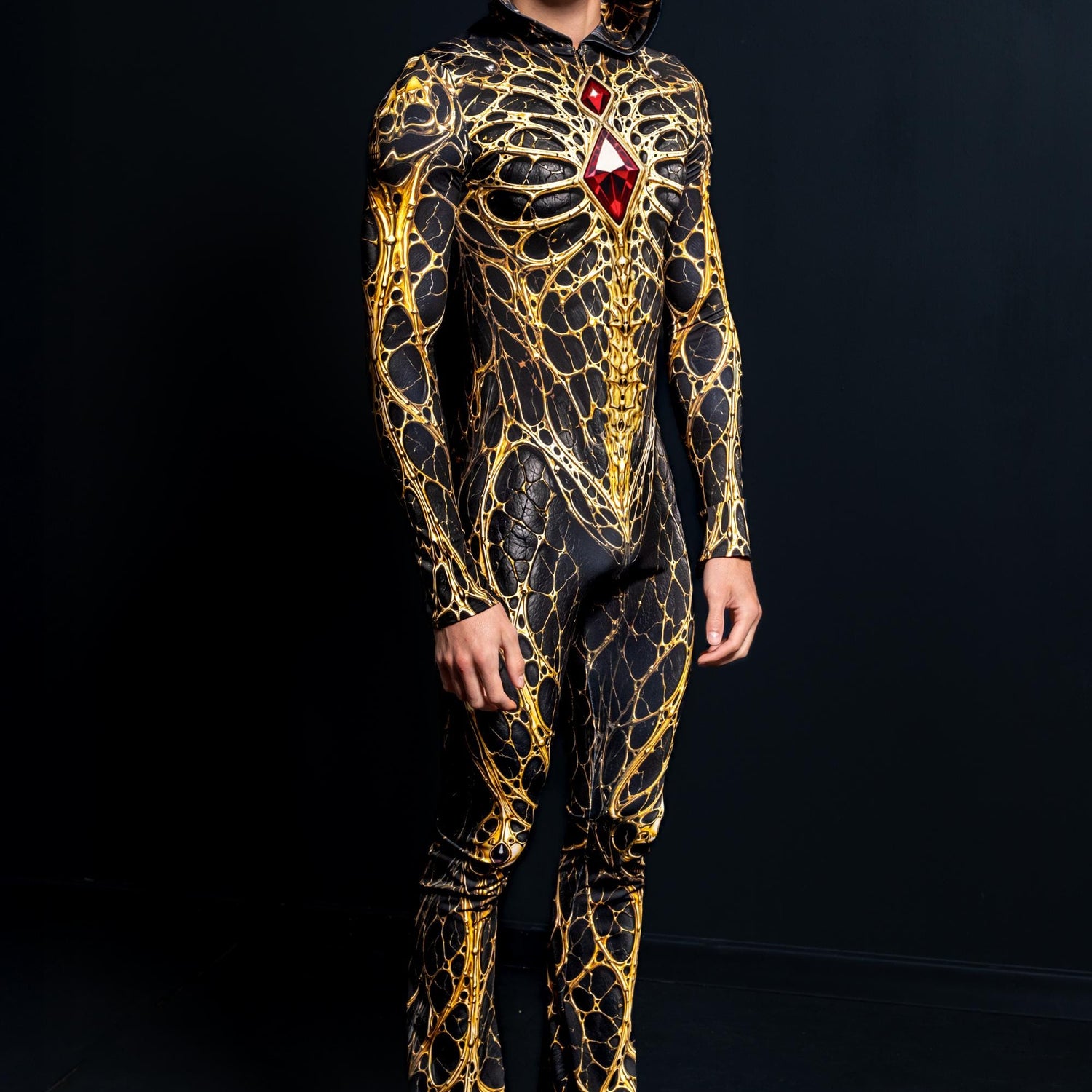 Cursed Male Hooded Costume Black, Yellow
