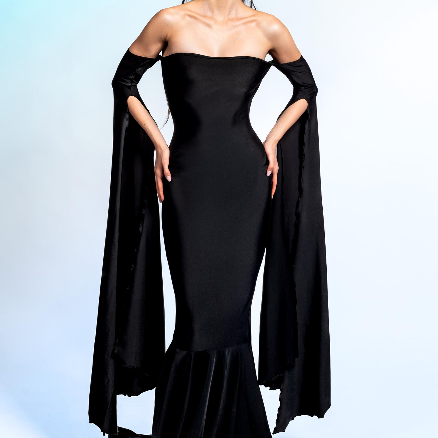 Dark Devotion Off Shoulder Gown Dress Black
