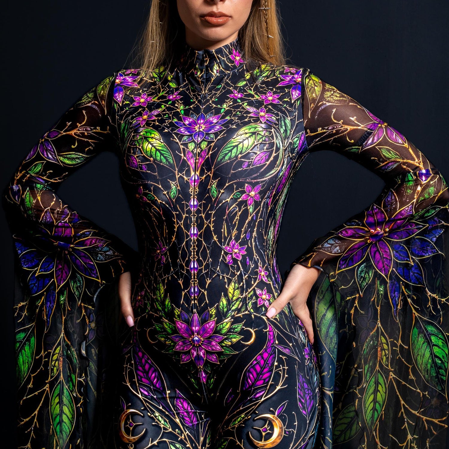 Nightshade Fairy Open Back Costume Black, Green, Purple
