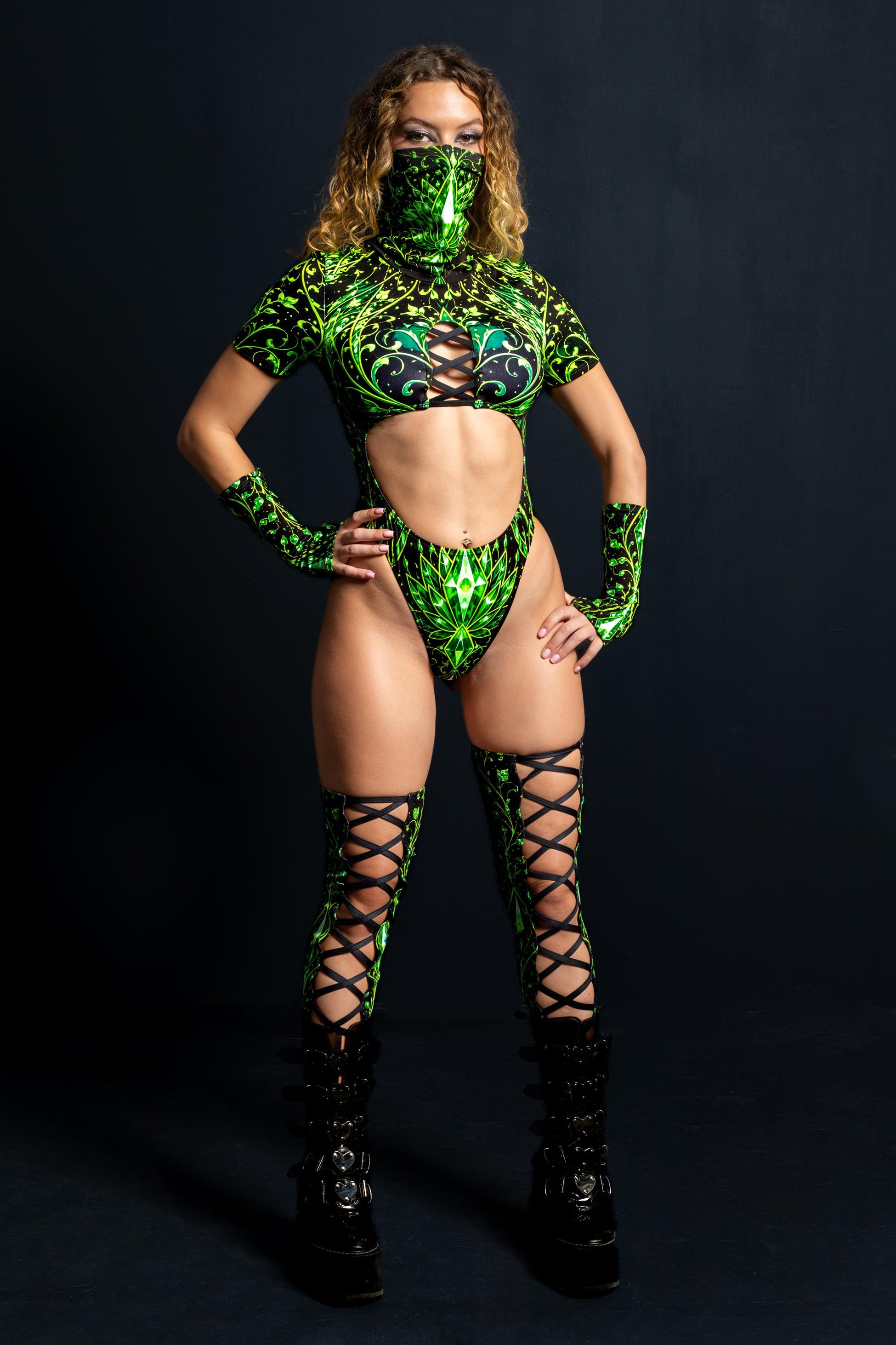 Phantom Green High-Neck Cutout Bodysuit 2