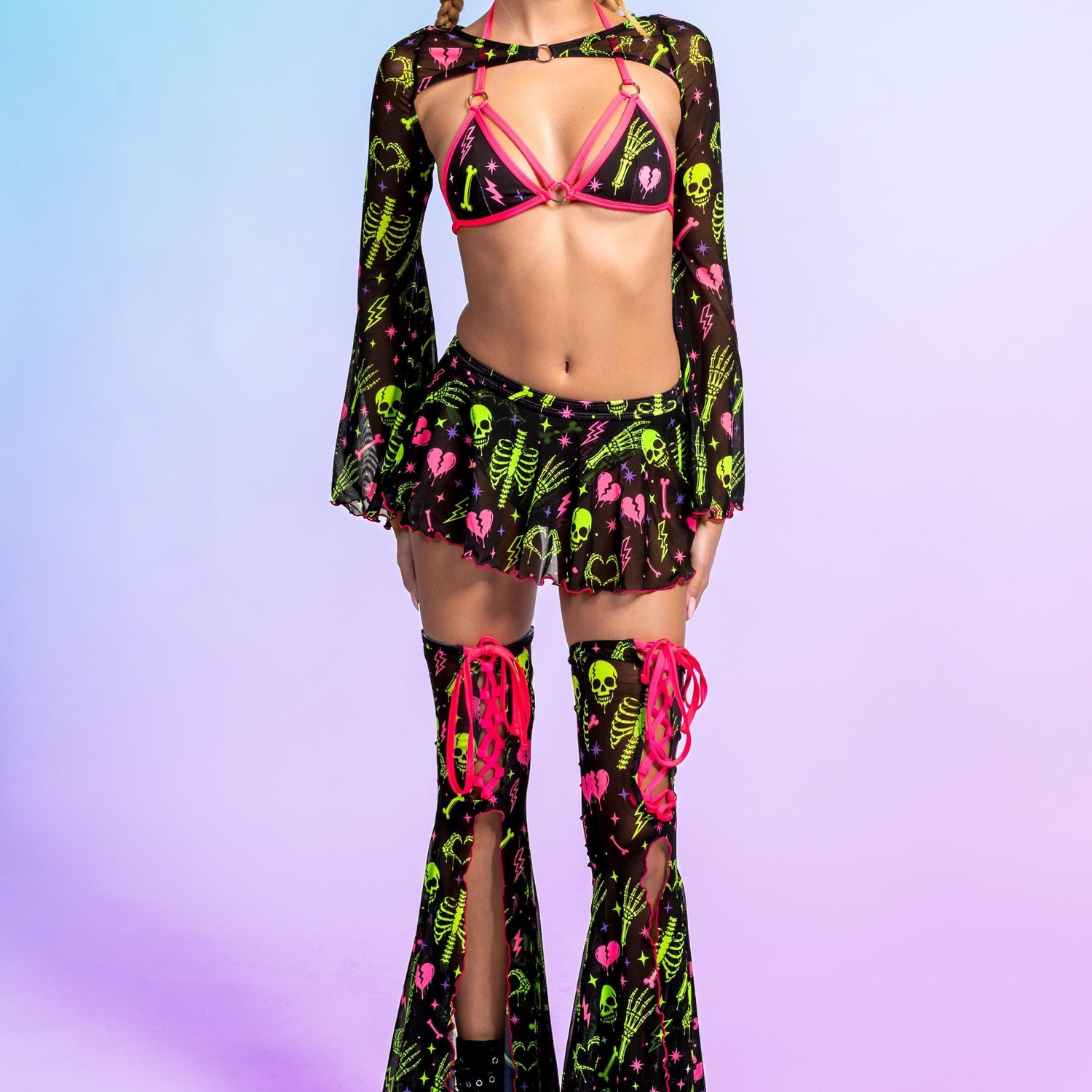 Grave Romance Mesh Skirt Green, Pink