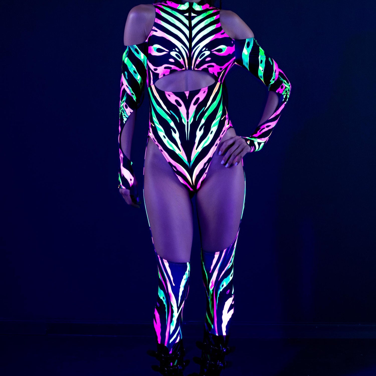 Women Abstract Species Cutout Chaps Bodysuit