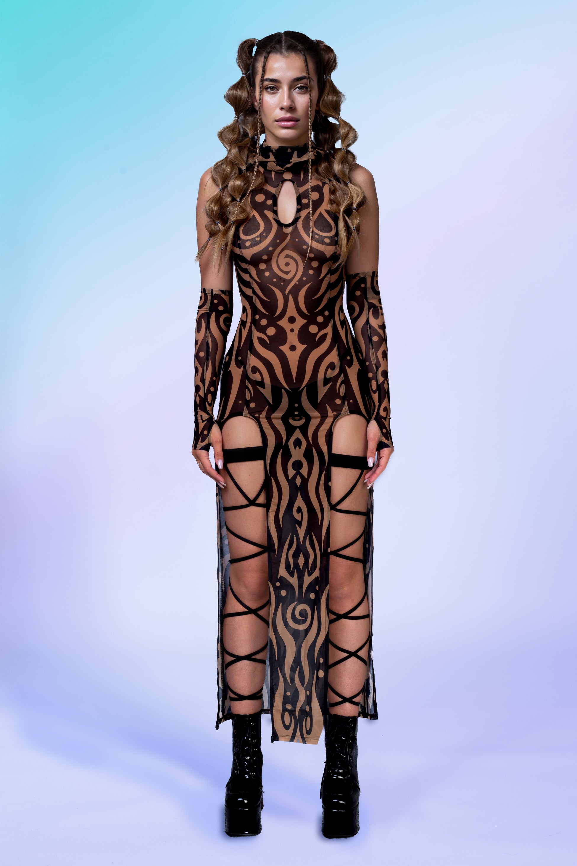 Oculus Dark Mesh Rave Hood Dress Set 2