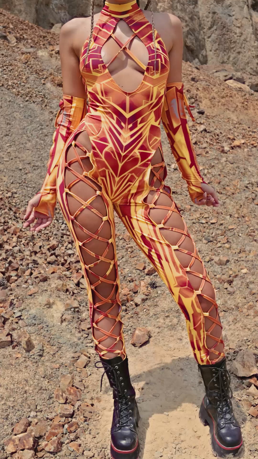 Women Fury Node Flame Criss-Cross Jumpsuit Set