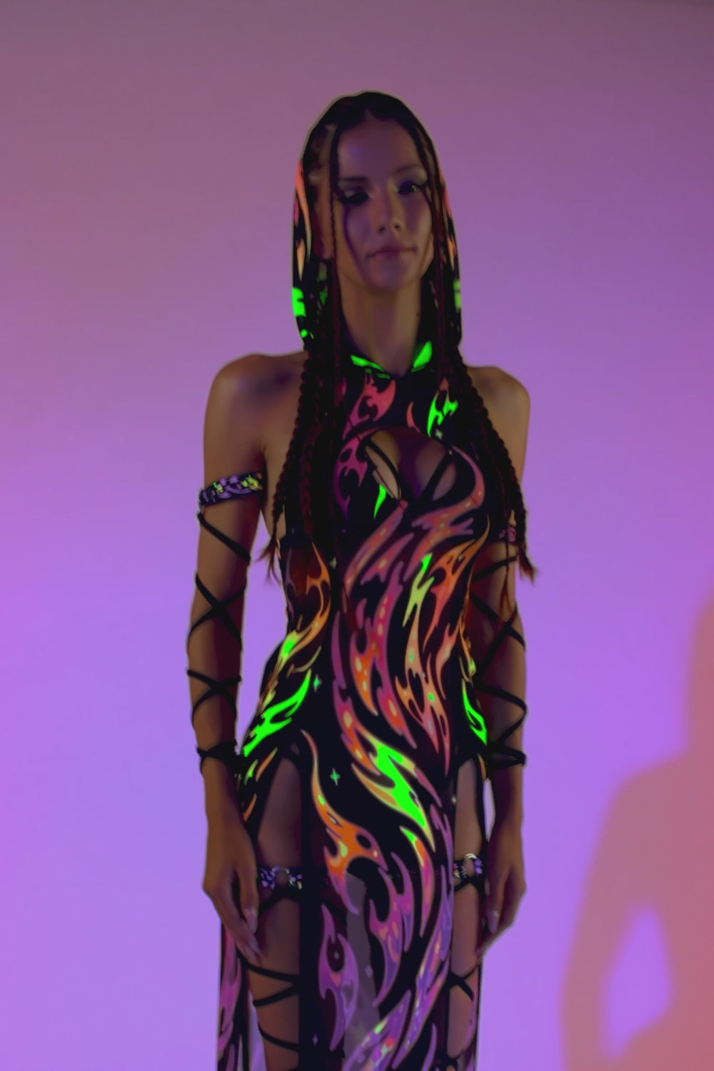 Serpentine Flame Mesh Hooded Dress 7