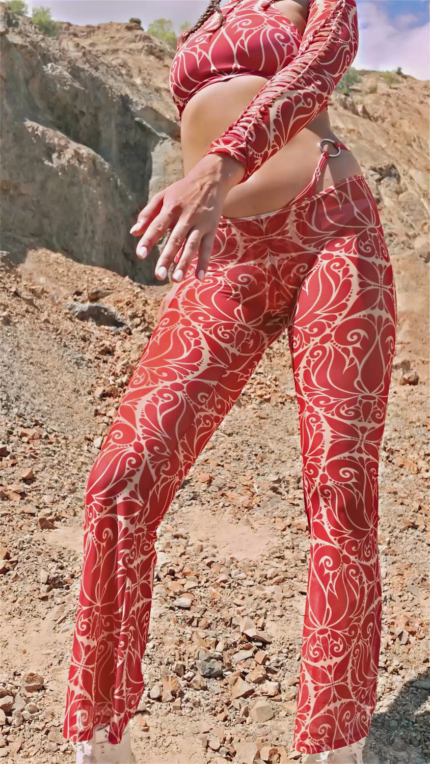 Women Dreamless Crimson Mesh Low Rise Pants