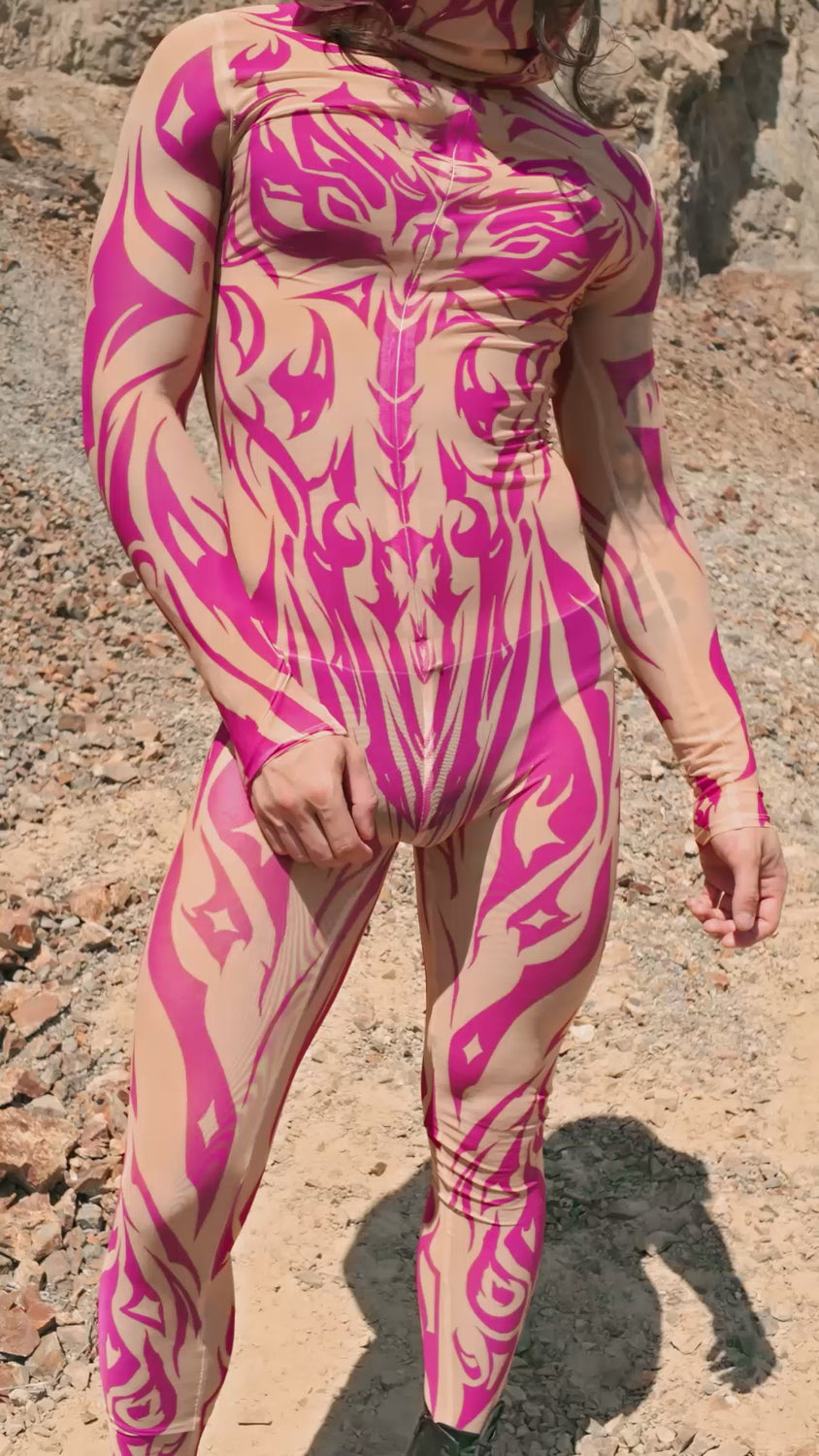 Men Aquarius Sun Pink Male Mesh Costume Set