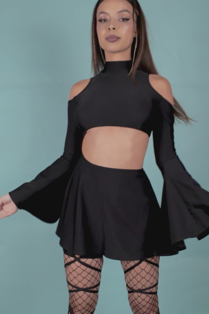 Women Just Black Bell Sleeve Dress