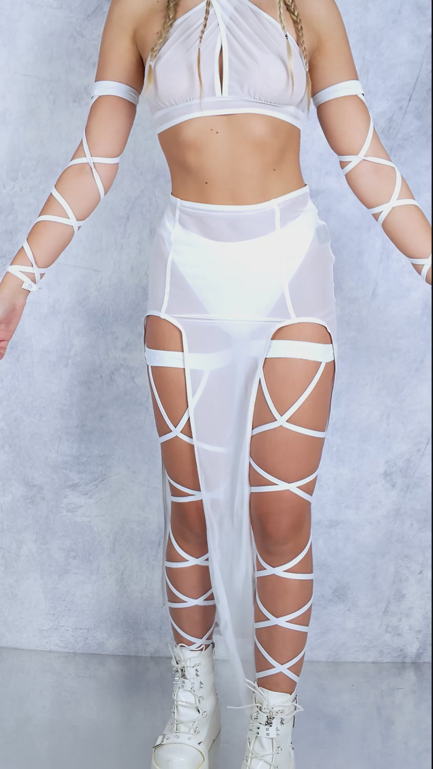Just White Mesh Duster Skirt Set 6