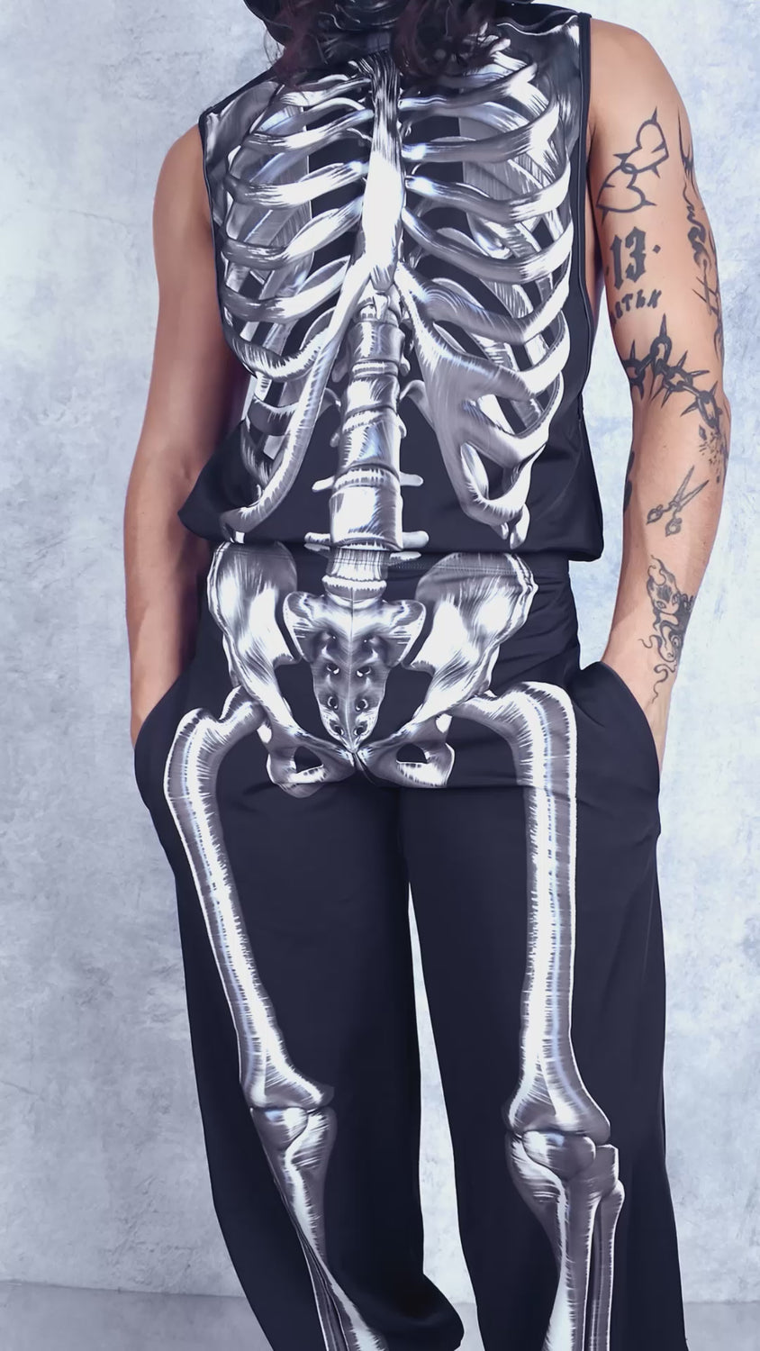Men Silver Candy Skeleton Male Muscle Top
