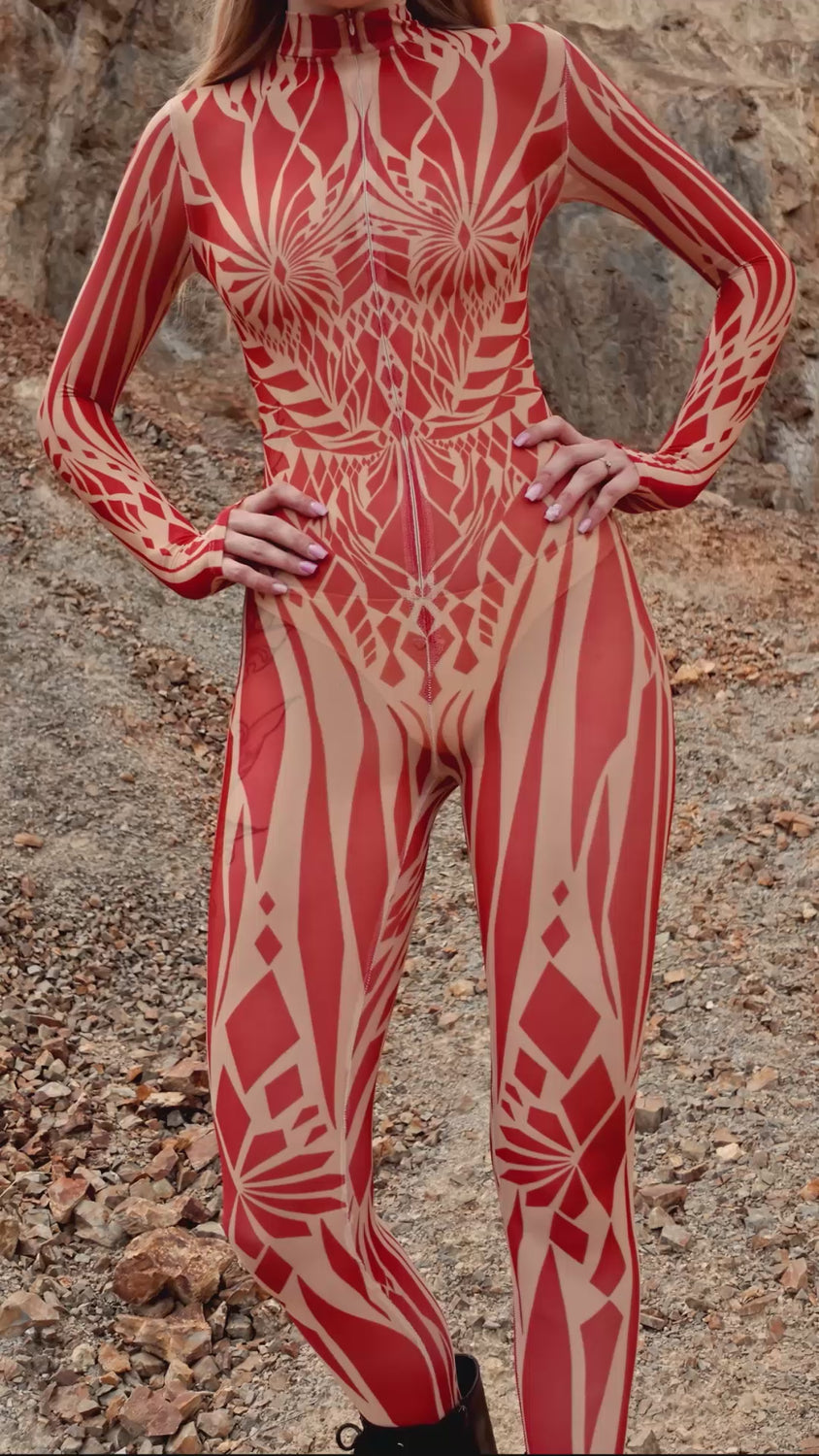 Women Ziona Red Mesh Costume