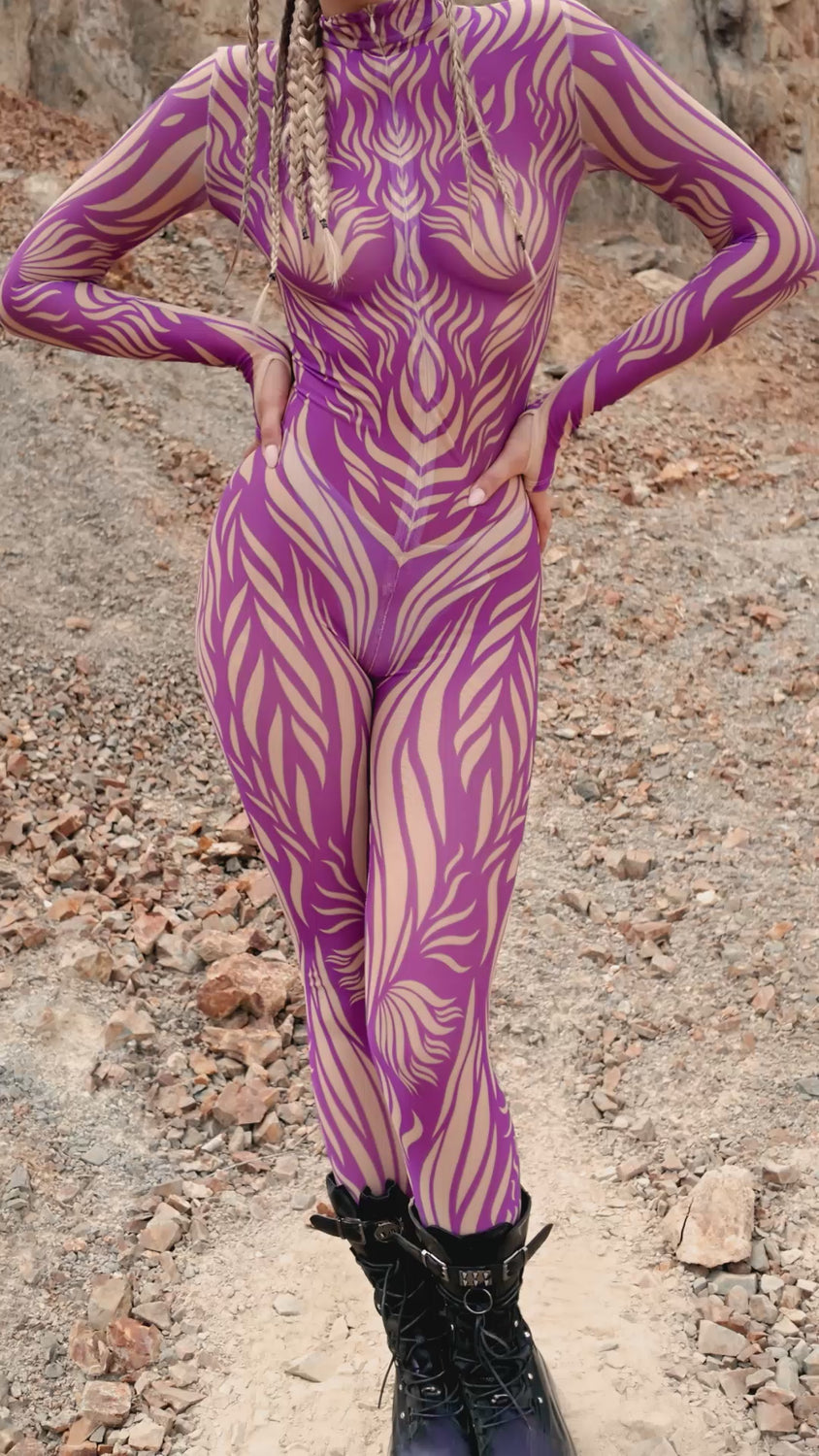 Women Venus Trap Purple Mesh Costume