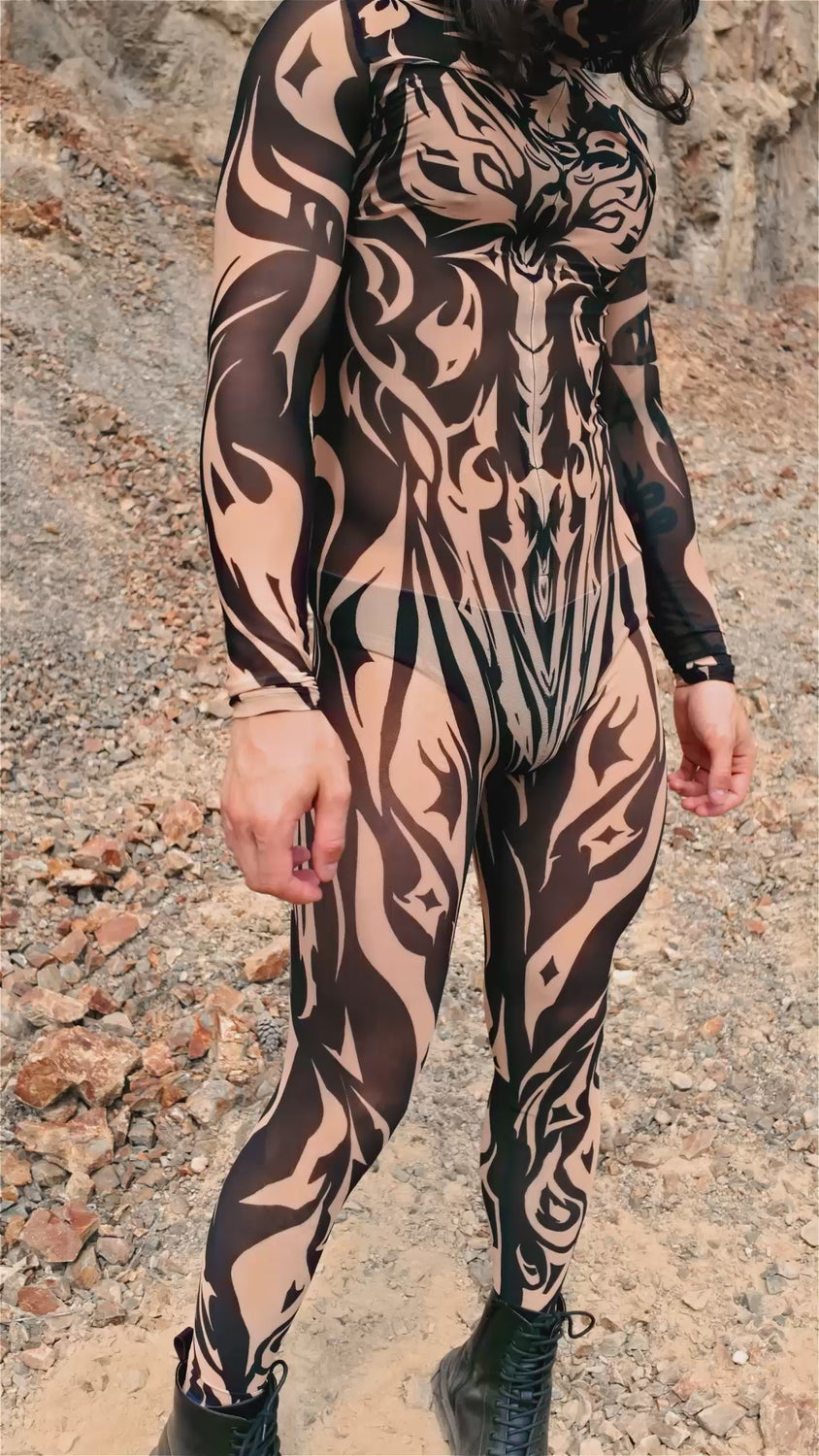 Men Aquarius Sun Nude Male Mesh Costume Set