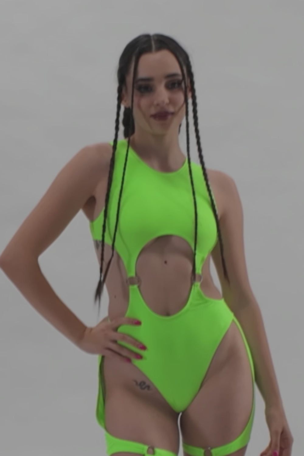 Acid Cutout Strappy Romper Lycra, UV Reactive