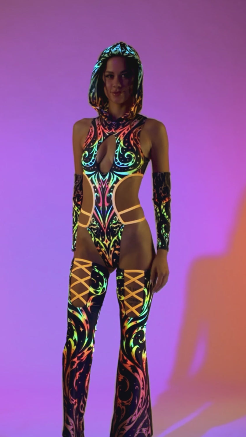 Pyre Stripes Hooded Strappy Bodysuit 9