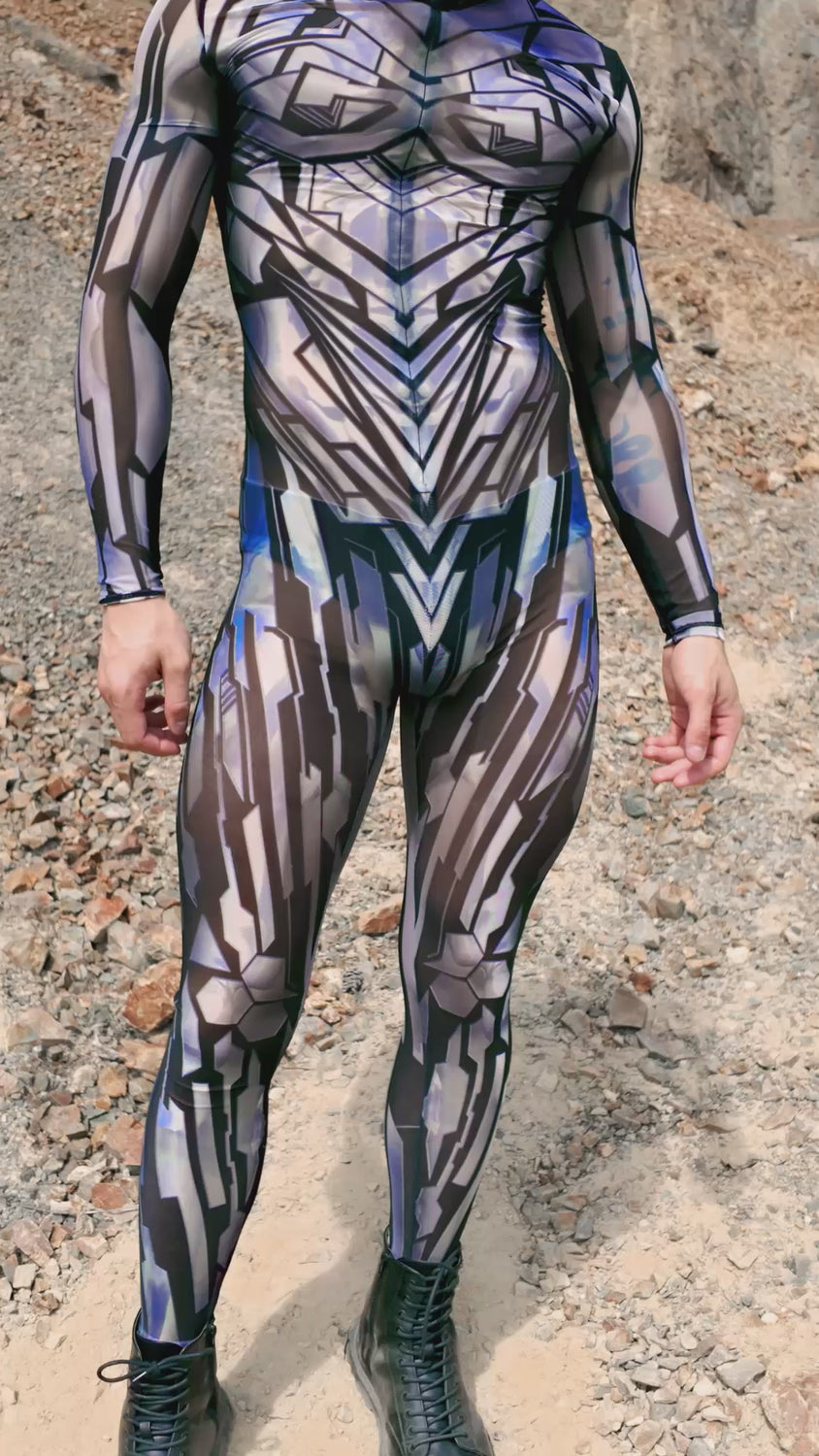 Men Fury Node Silver Male Mesh Costume Set