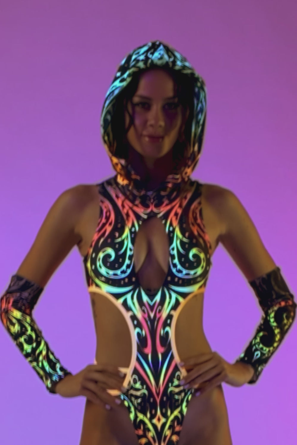 Pyre Stripes Hooded Strappy Bodysuit 9