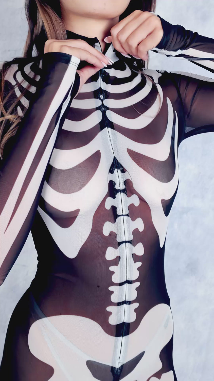 Women BnW Bossy Skeleton Mesh Costume