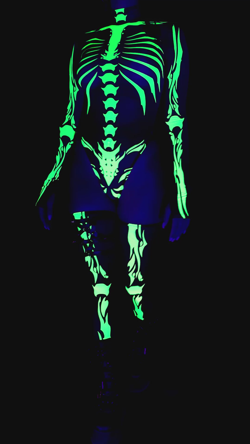 Ysax Skeleton Mesh Back Zip Leotard 9