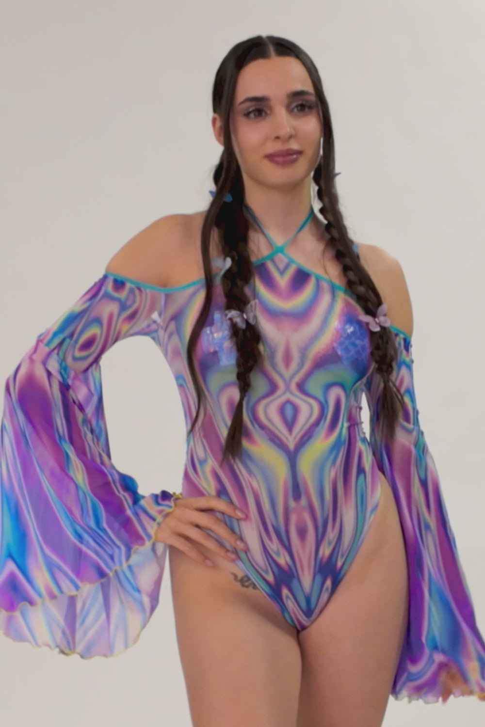 Elixir Sky Mesh Flared Bodysuit Mesh, UV Reactive