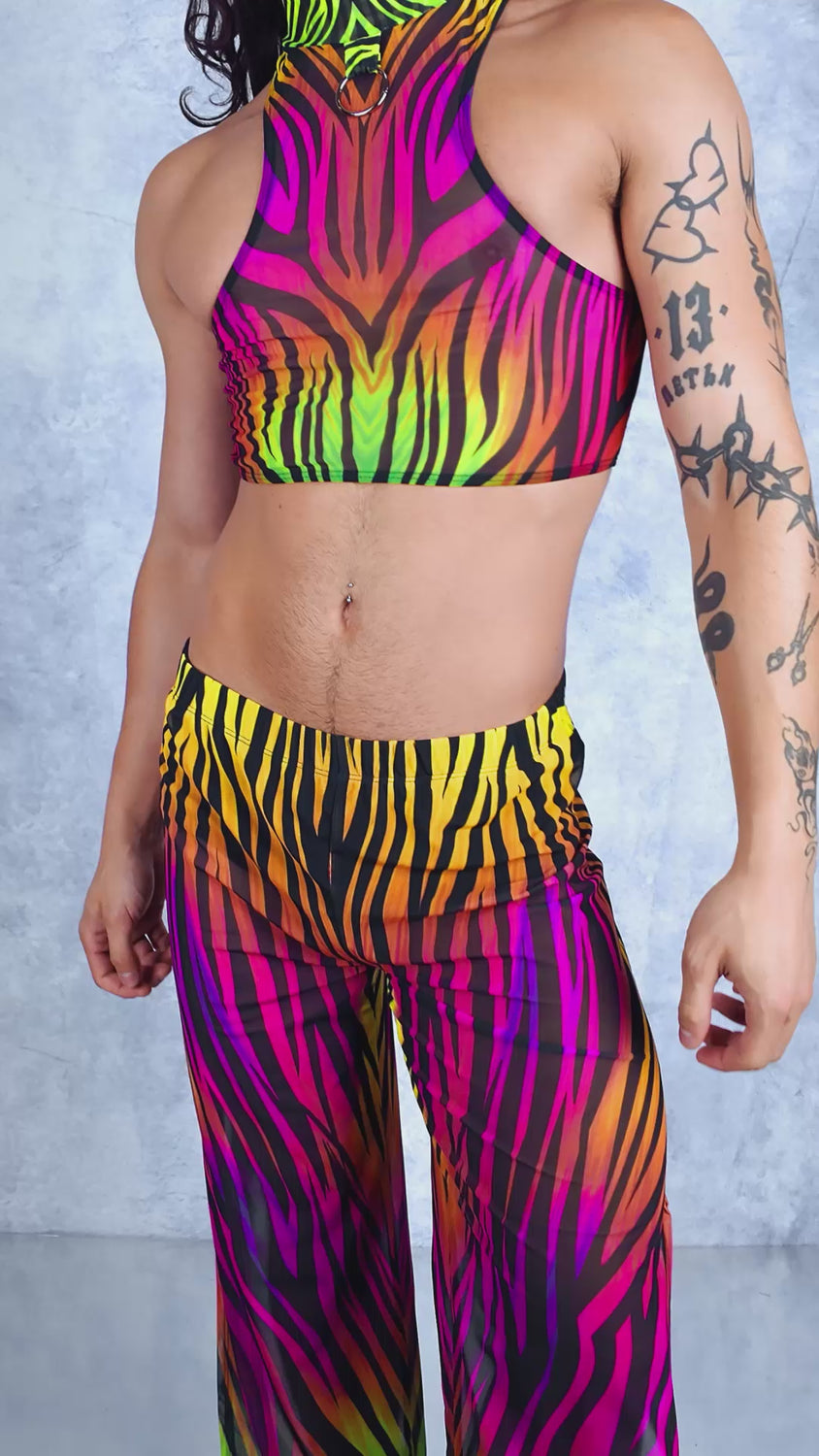 Men Lynx Mesh Male Split Pants