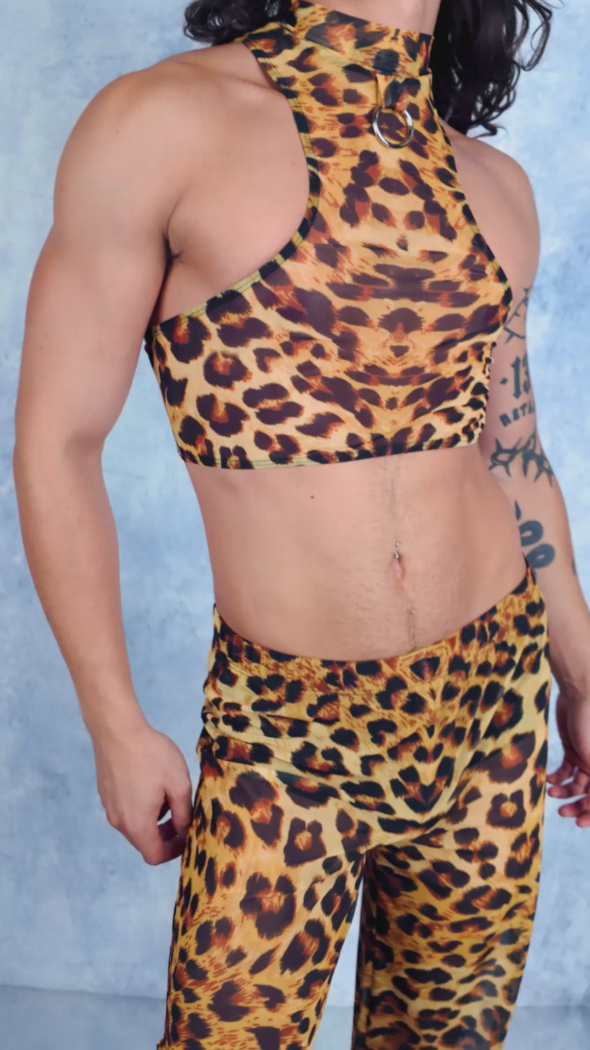 Men Cheetah Mesh Male Ring Top