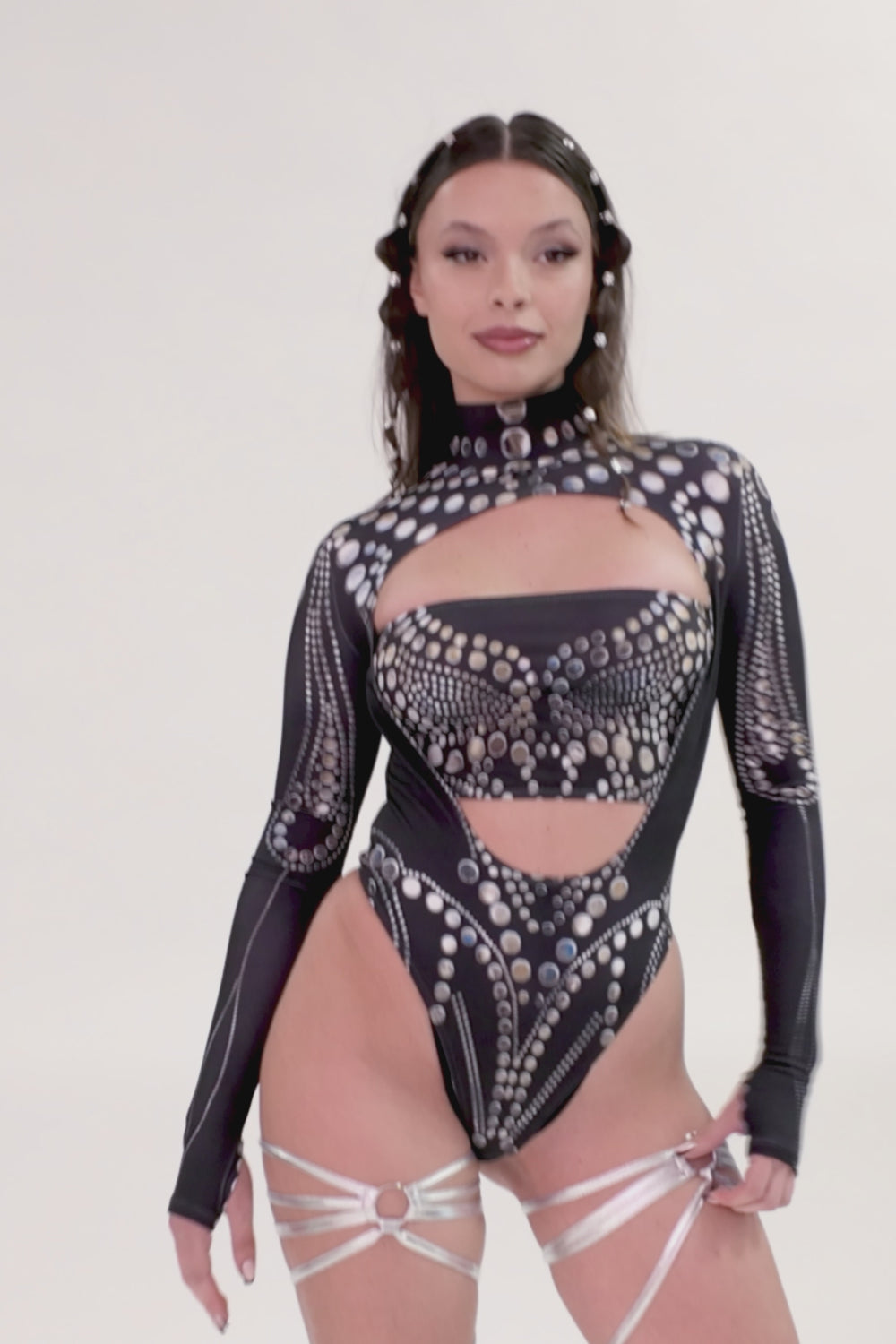 Paneled Monium Open-Heart Leotard Lycra