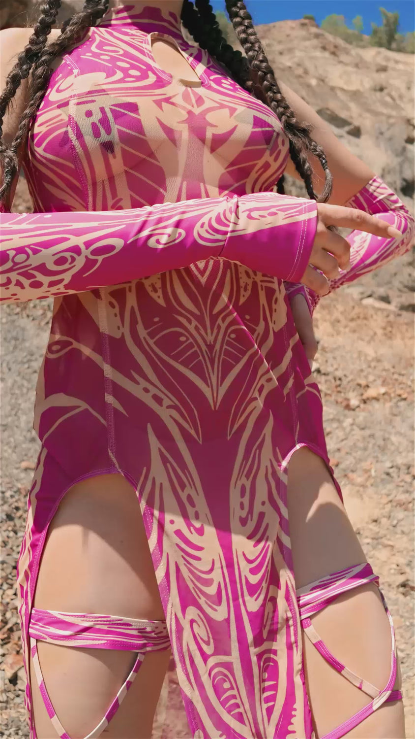 Women Vision Weaver Pink Keyhole Dress Set
